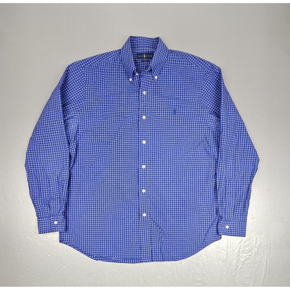Ralph Lauren Polo Button Down Shirt Mens Large Classic Fit Blue Gingham Check LS